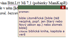 Bublinková nápověda ke zkratkám ve Staročeském slovníku