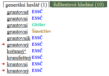 Výsledky fulltextového hledání ve slovnících